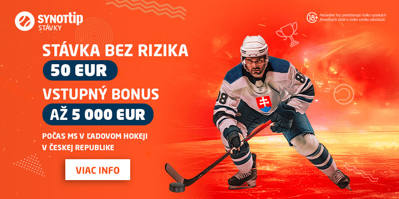 Stavte si na štvrťfinále MS v hokeji 2024 v Synottipe za 50 eur bez rizika!