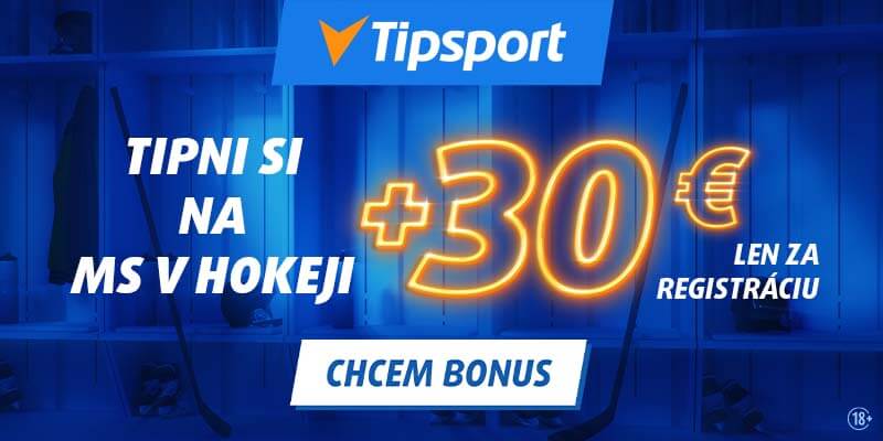 Tipujte MS v hokeji s navýšeným bonusom 30 eur od Tipsportu!