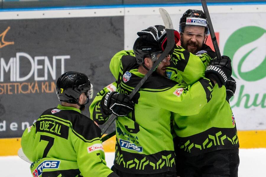 Gólová radosť hokejistov Žiliny, 4. zápas finále play-off SHL 2023/2024 proti Prešovu