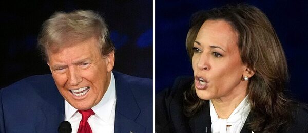 Donald Trump a Kamala Harris počas prezidentskej debaty.