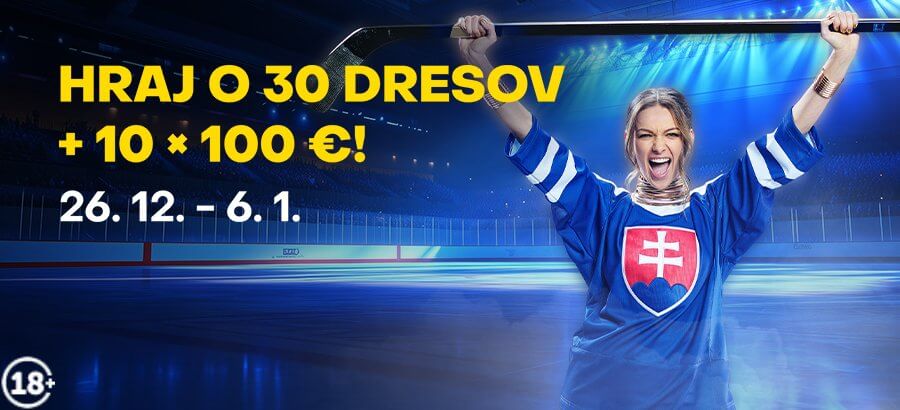 Súťažte o 30 hokejových dresov Slovenska a 10x stávkový kredit 100 eur vo Fortune počas MS U20 v hokeji 2025!